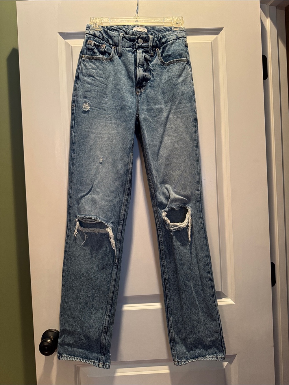 Good American Women's Straight-Leg Ripped Jeans - Light Blue